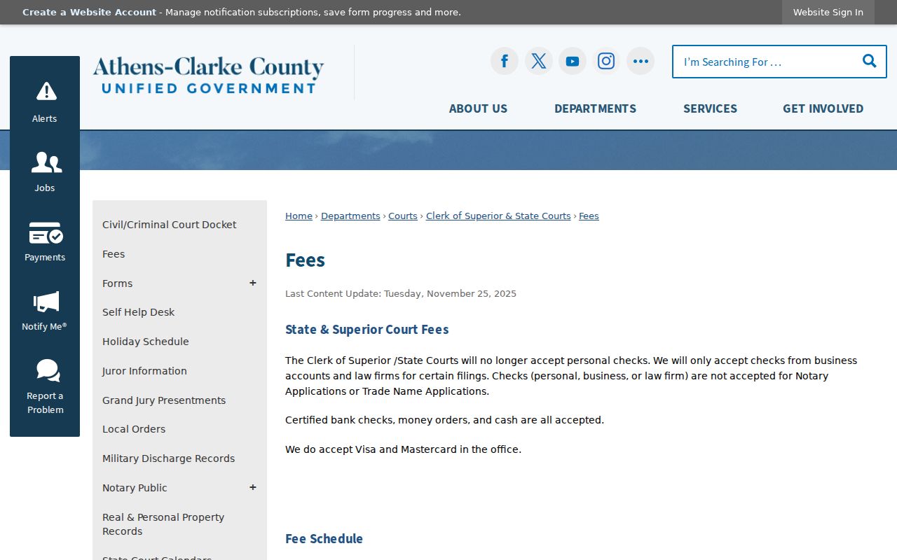 Clarke County court records fee schedule and certified copy charges