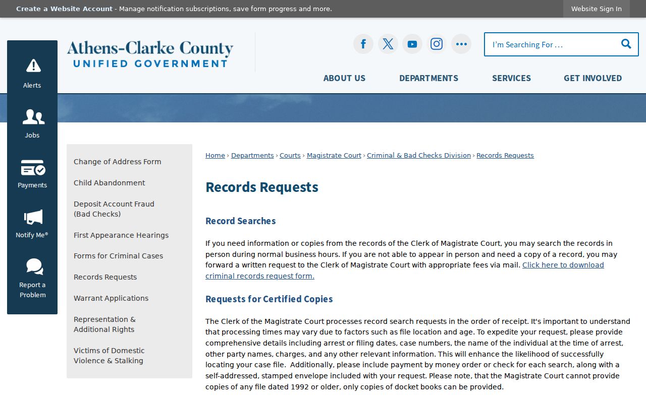 Clarke County civil docket Magistrate Court records request form