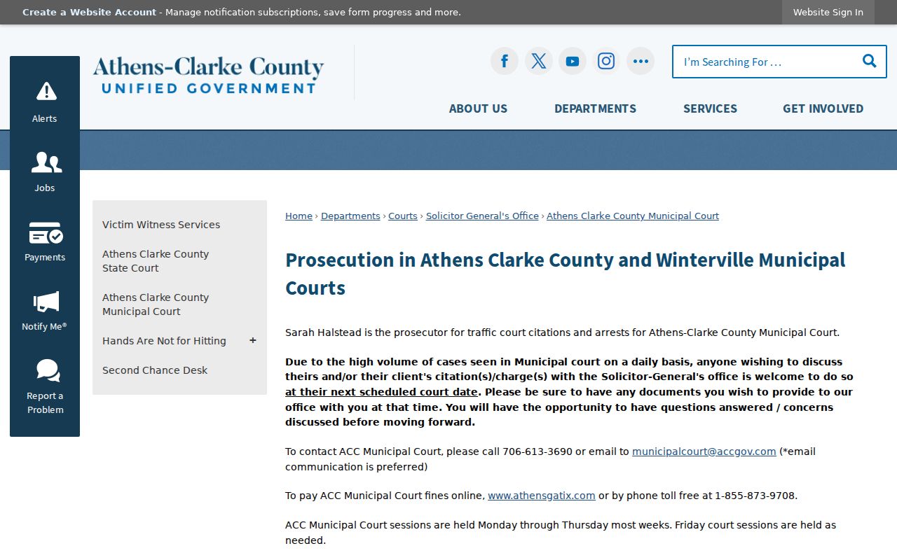 Athens-Clarke County Municipal Court route for Athens-Clarke County court docket access