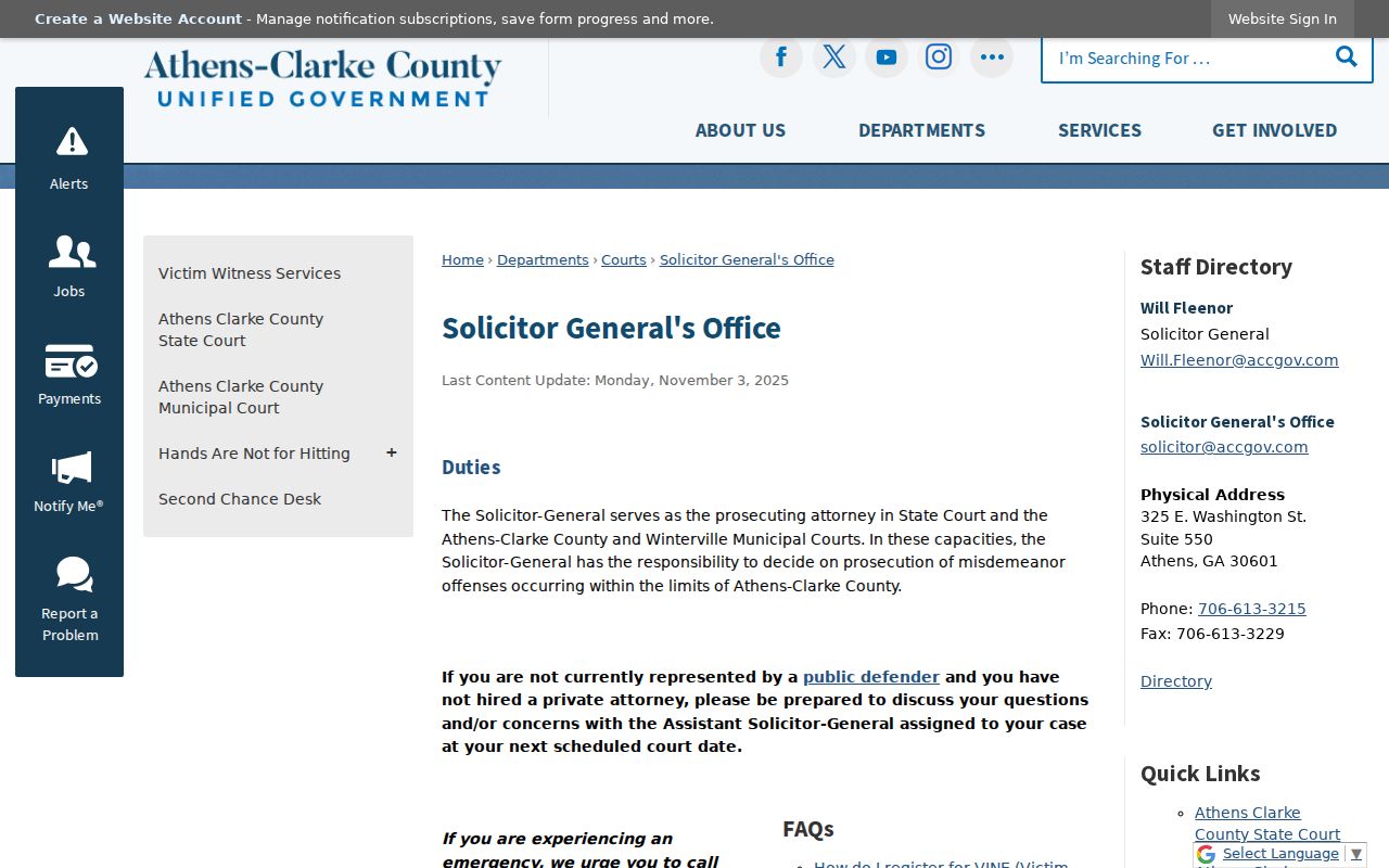 Athens-Clarke County State Solicitor-General route and Athens-Clarke County court docket