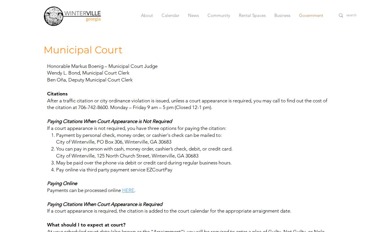 Winterville Municipal Court citation route for Winterville court records