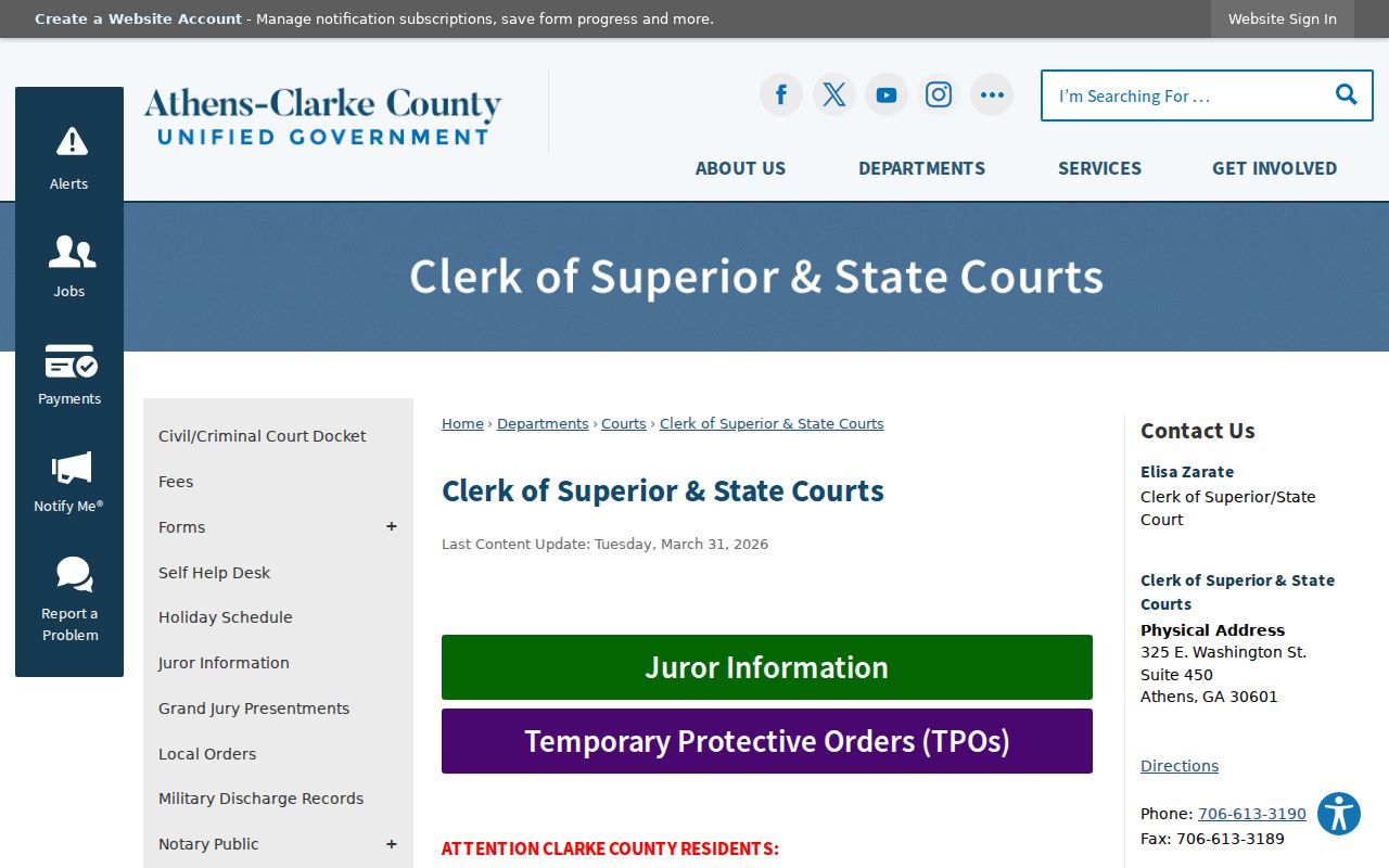 Clarke County court docket Clerk of Superior and State Courts records office